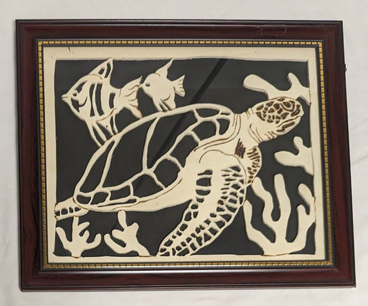 Art Vintage Scroll Saw Cutout "Sea Turtle" Framed