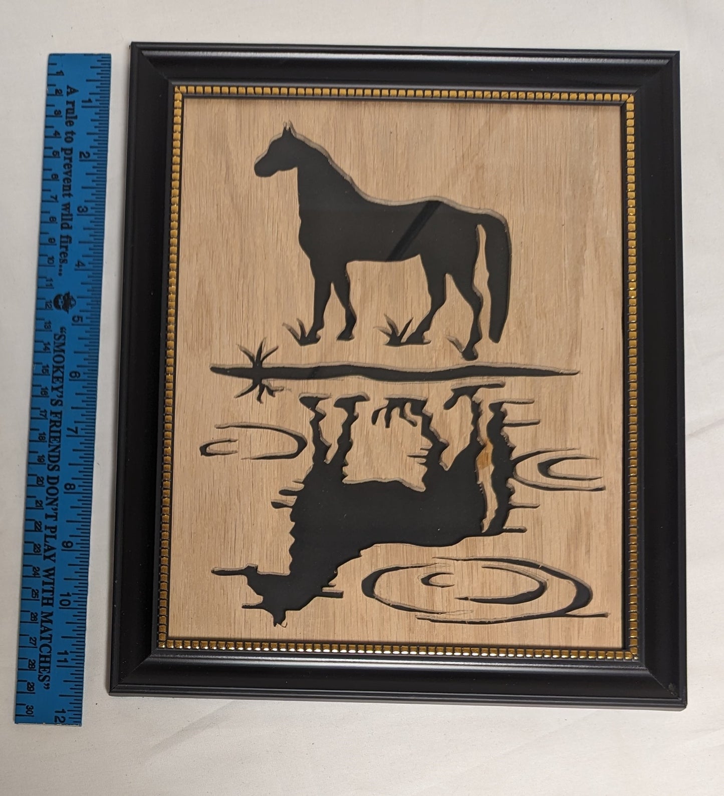 Art Vintage Scroll Saw Cutout "Horse and reflection" " Framed