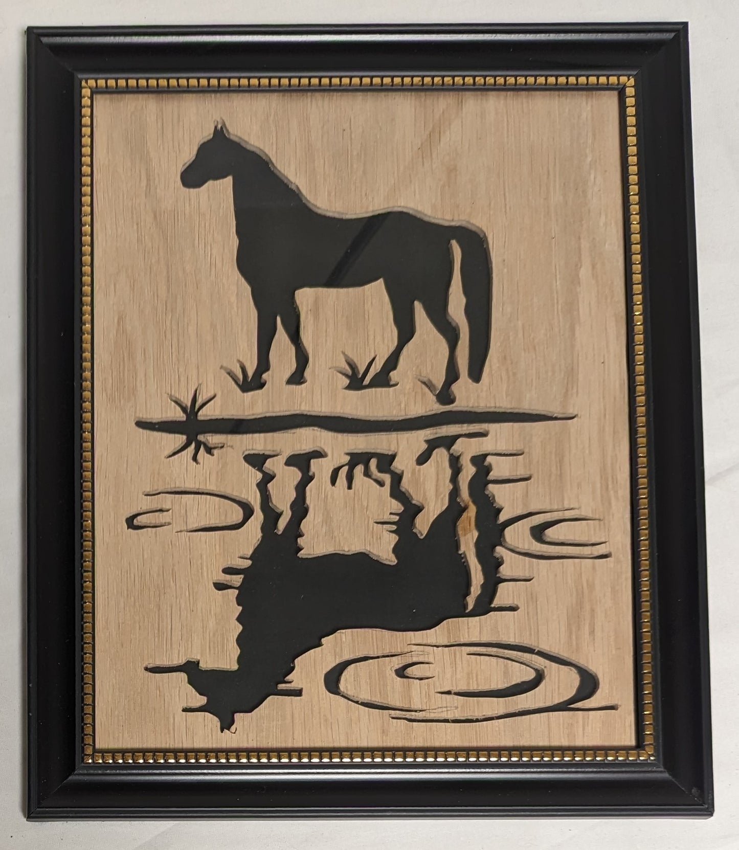 Art Vintage Scroll Saw Cutout "Horse and reflection" " Framed
