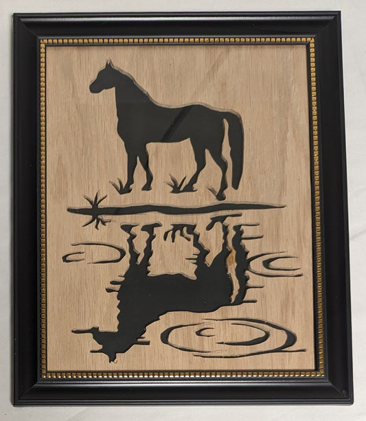 Art Vintage Scroll Saw Cutout "Horse and reflection" " Framed