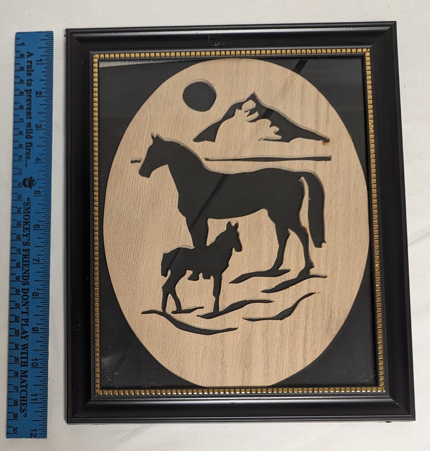 Art Vintage Scroll Saw Cutout "Horse and Colt" " Framed