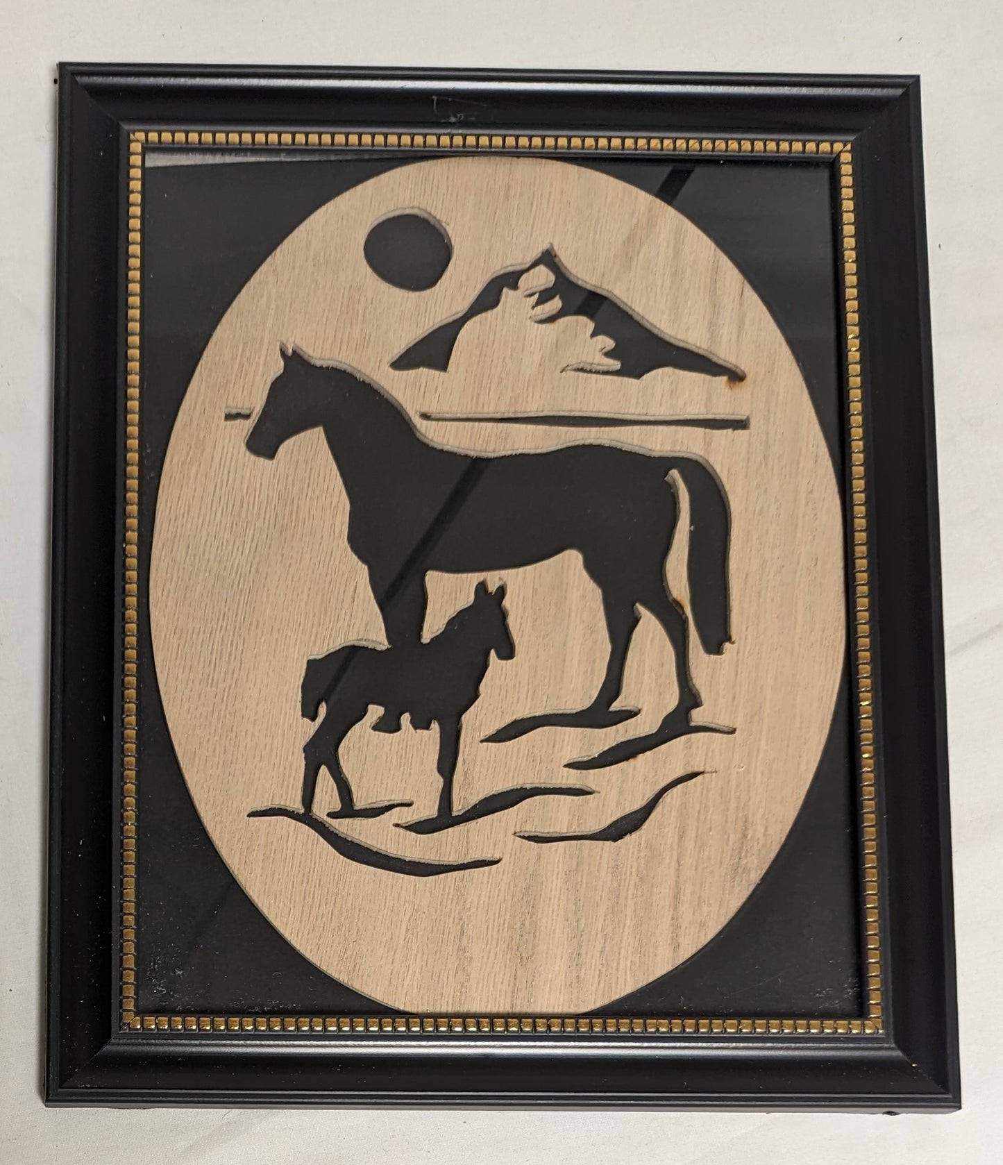Art Vintage Scroll Saw Cutout "Horse and Colt" " Framed