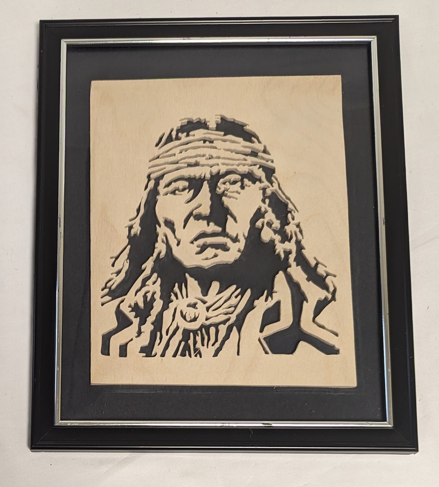 Art Hand Scroll Sawn Cut Out " Cochese" Portait in frame under glass  Credited and Autographed