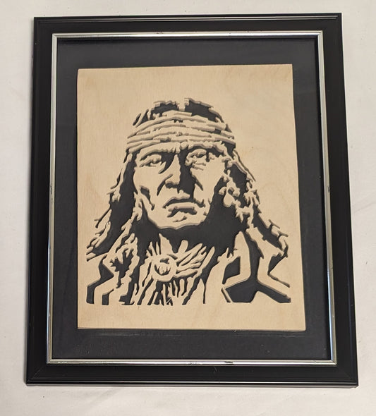 Art Hand Scroll Sawn Cut Out " Cochese" Portait in frame under glass  Credited and Autographed