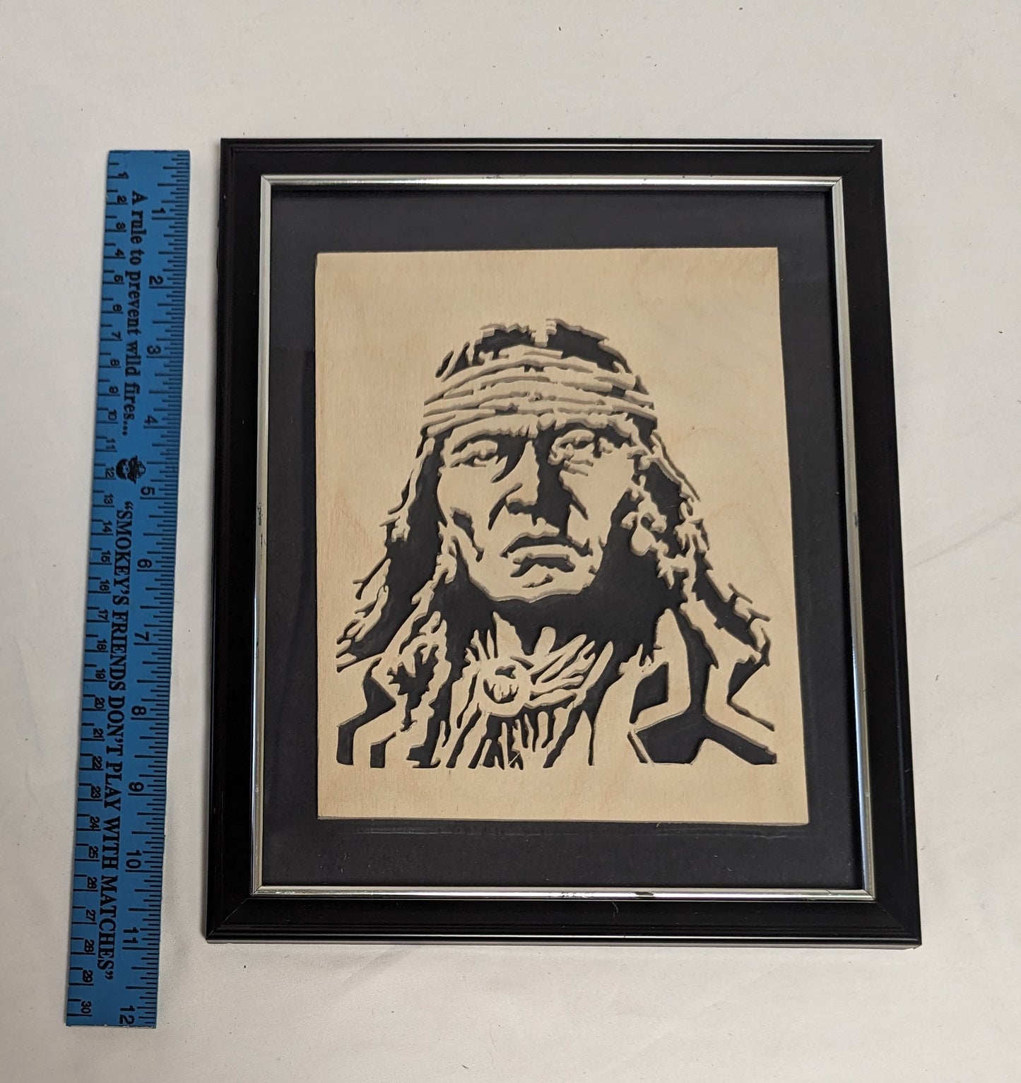 Art Hand Scroll Sawn Cut Out " Cochese" Portait in frame under glass  Credited and Autographed