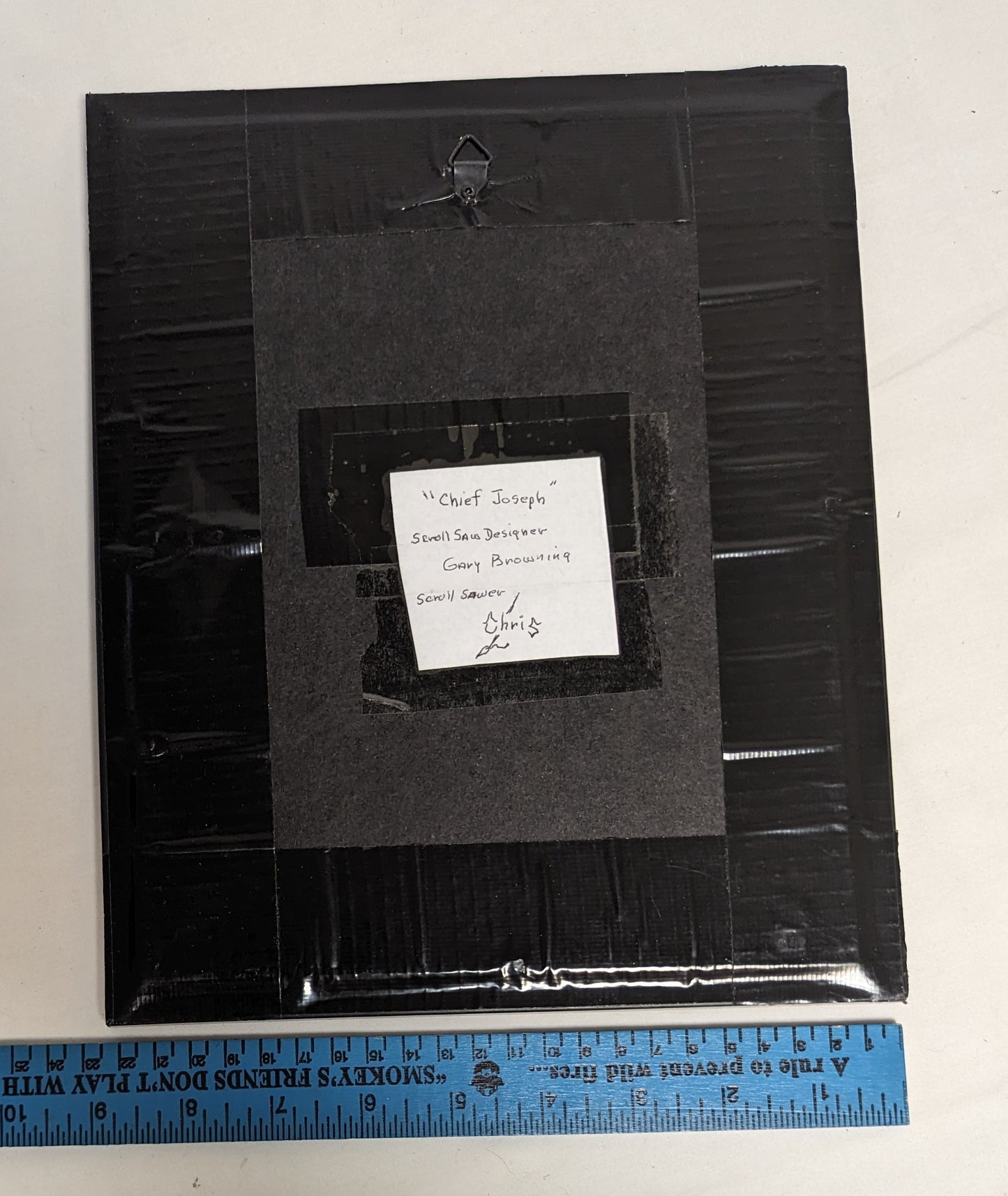 Art Hand Scroll Sawn Cut Out " Cheif Joseph" Portait in frame under glass Credited and Autographed