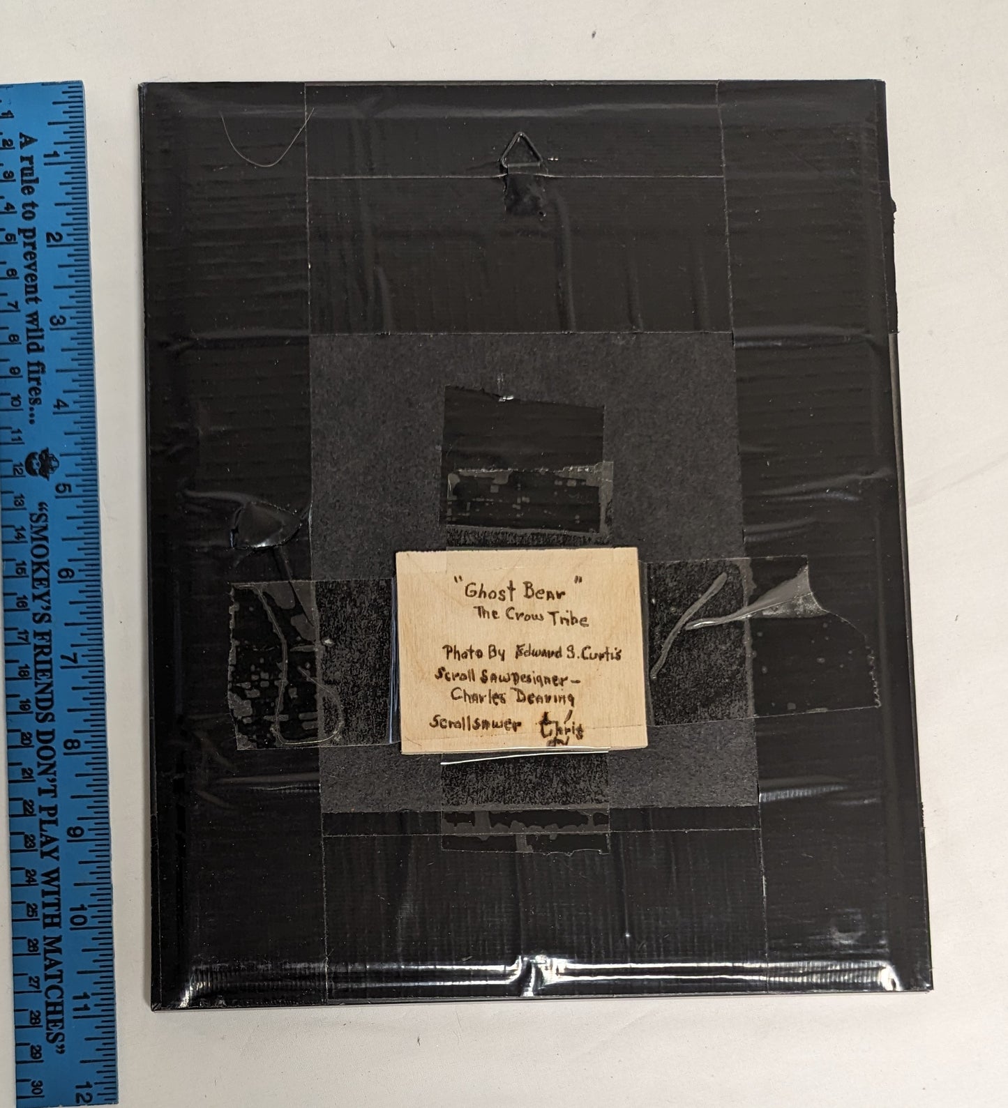 Art Hand Scroll Sawn Cut Out " Ghost Bear" Portait in frame under glass  Credited and Autographed