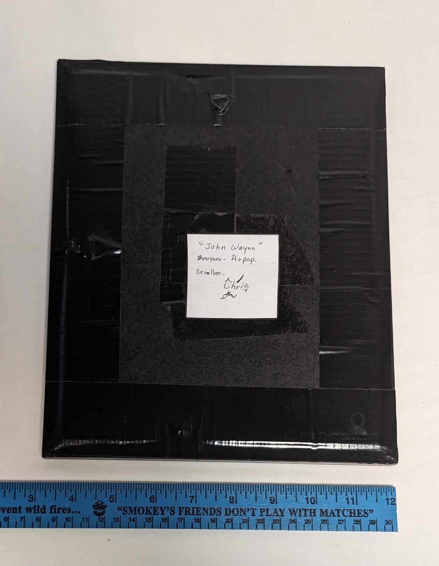 Art Hand Scroll Sawn Cut Out " John Wayne " Portait in frame under glass  Credited and Autographed