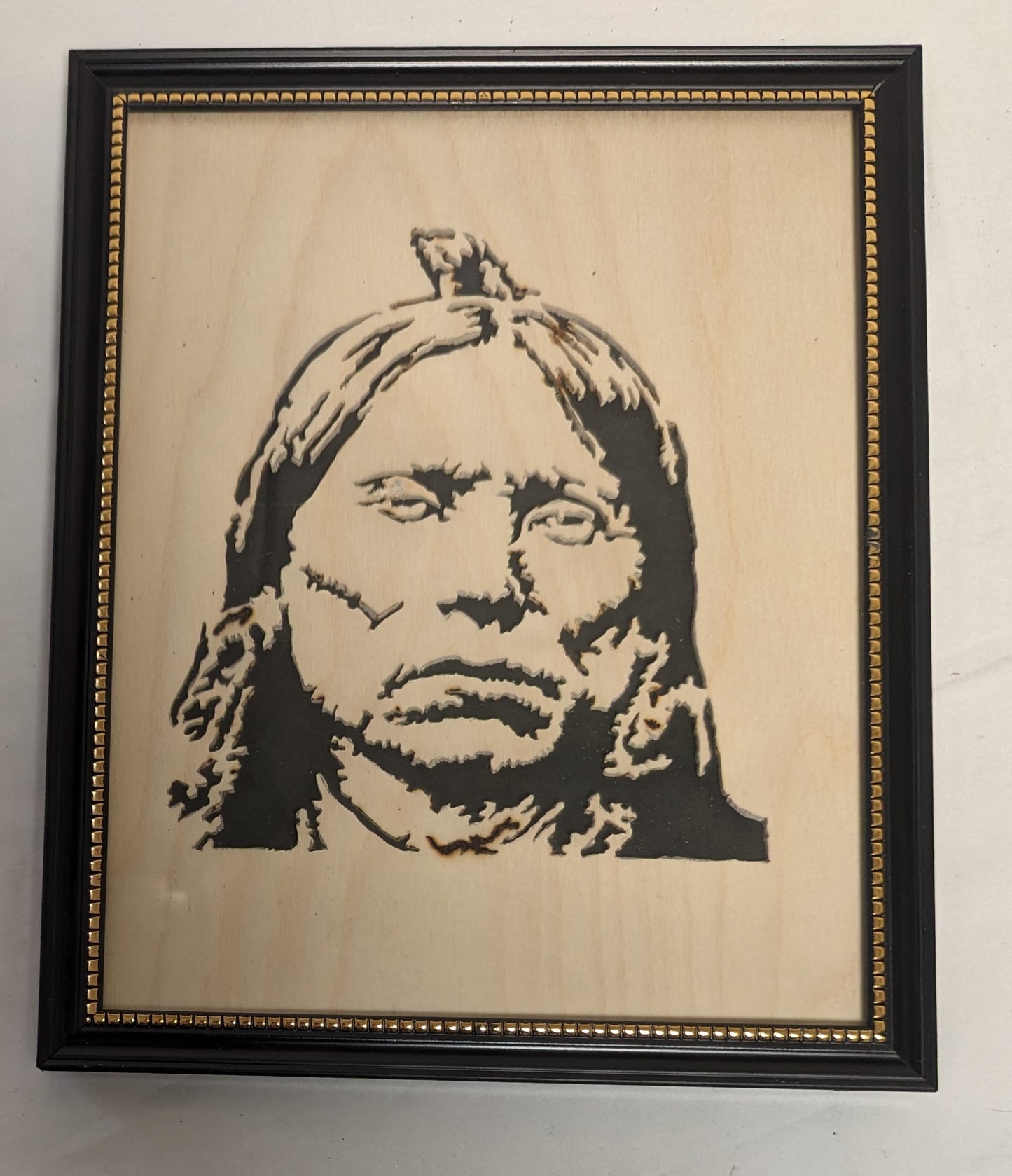 Art Hand Scroll Sawn Cut Out " Quanah Parker " Portait in frame under glass  Credited and Autographed
