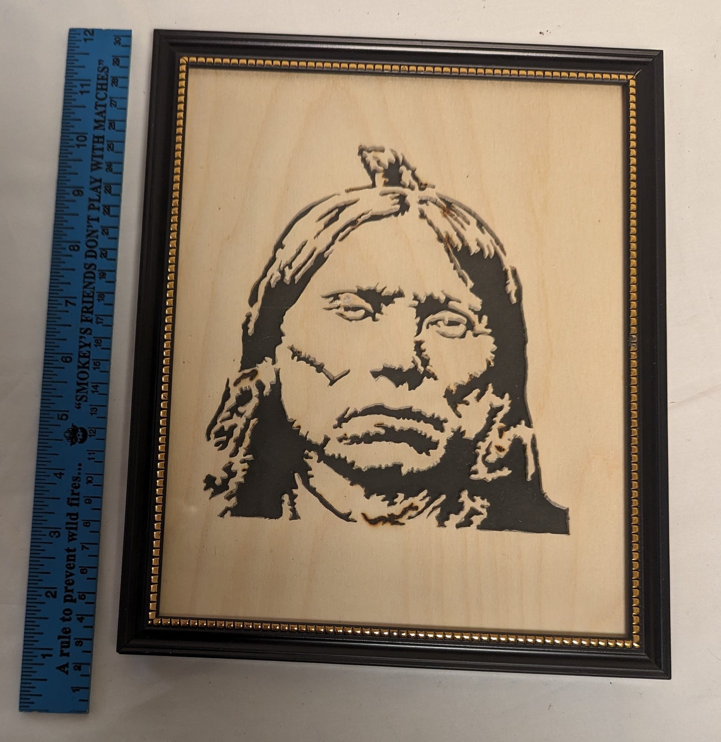 Art Hand Scroll Sawn Cut Out " Quanah Parker " Portait in frame under glass  Credited and Autographed