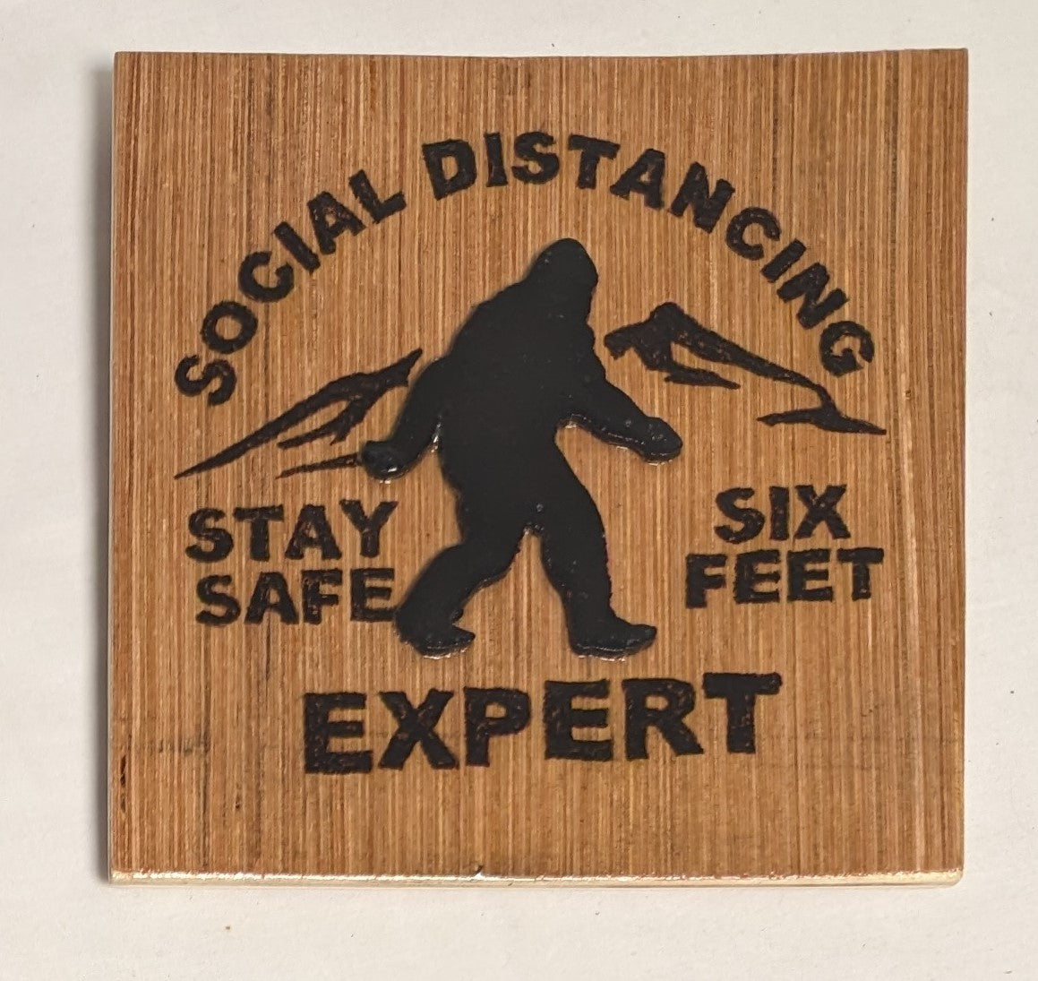 Art Hand Pyrography Burned and Scroll Sawn Cutout Layered  Emblem " Sasquatch"  in frame under glass