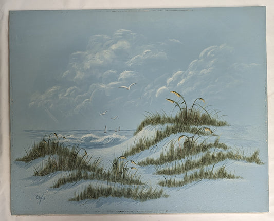 Art Vintage Hand Painted Acrylic on canvas " Sea Dunes and Sky" Autographed Seacore