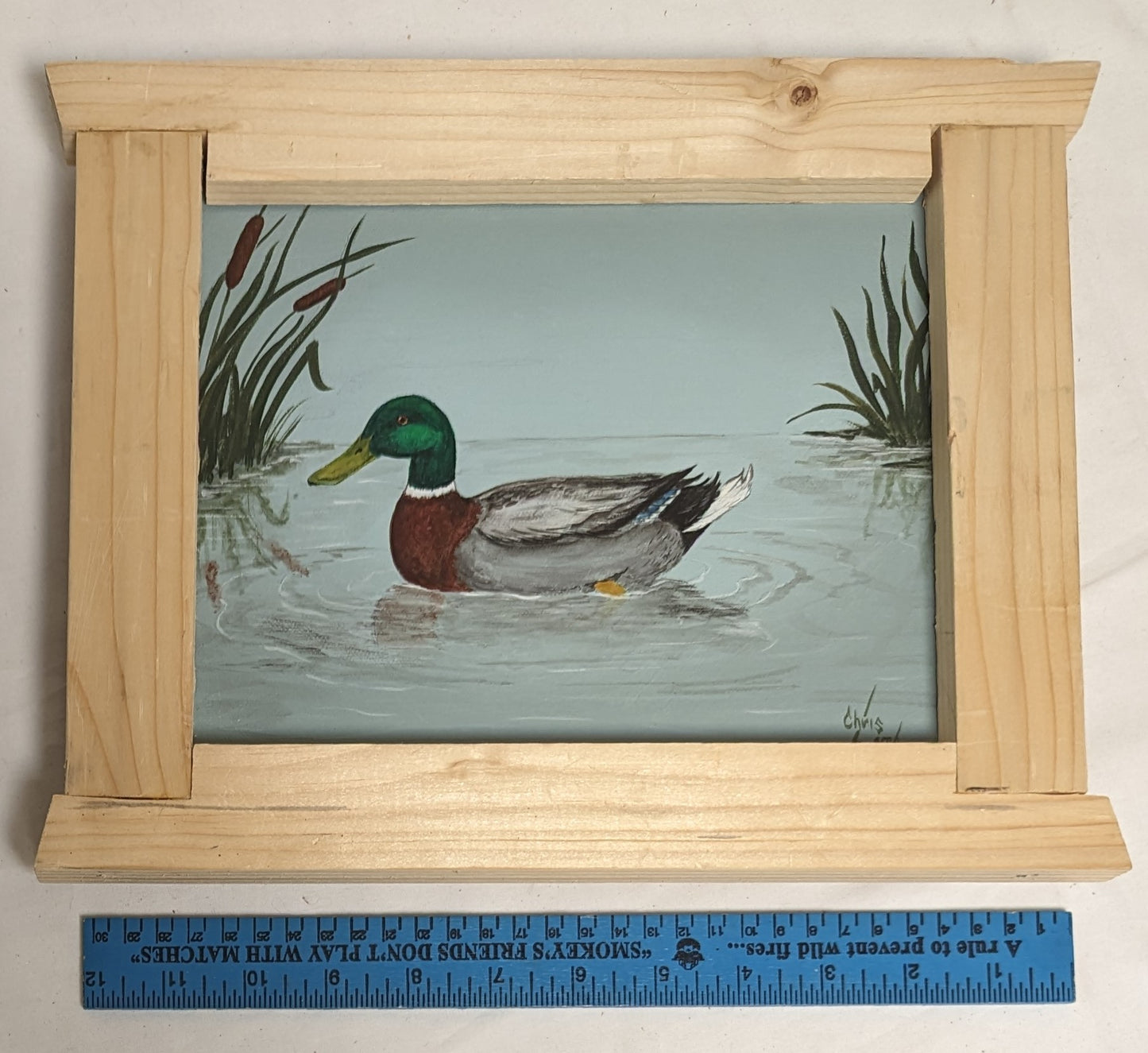 Art Vintage Handmade Painting in custom frame " Duck on Pond" Autographed