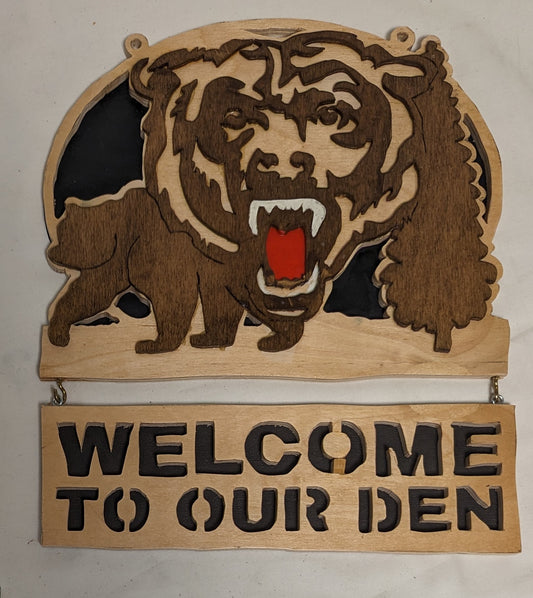 Art Vintage Mixed Media Painted Applied Scroll Sawn Layers in frame " Grizzly Welcome" Signcore"