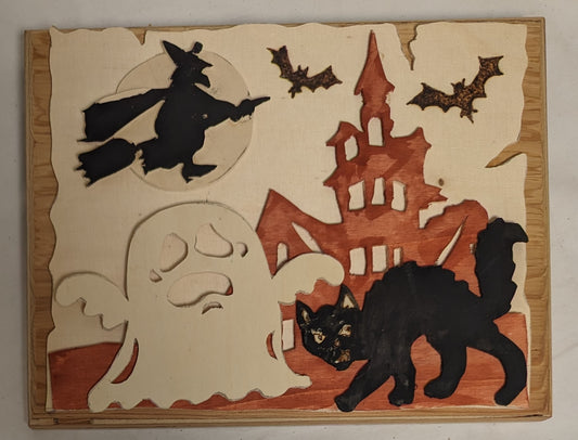 Art Vintage Hand Made Scroll Saw on Wood  "Halloween Sign"'  Dreamcore