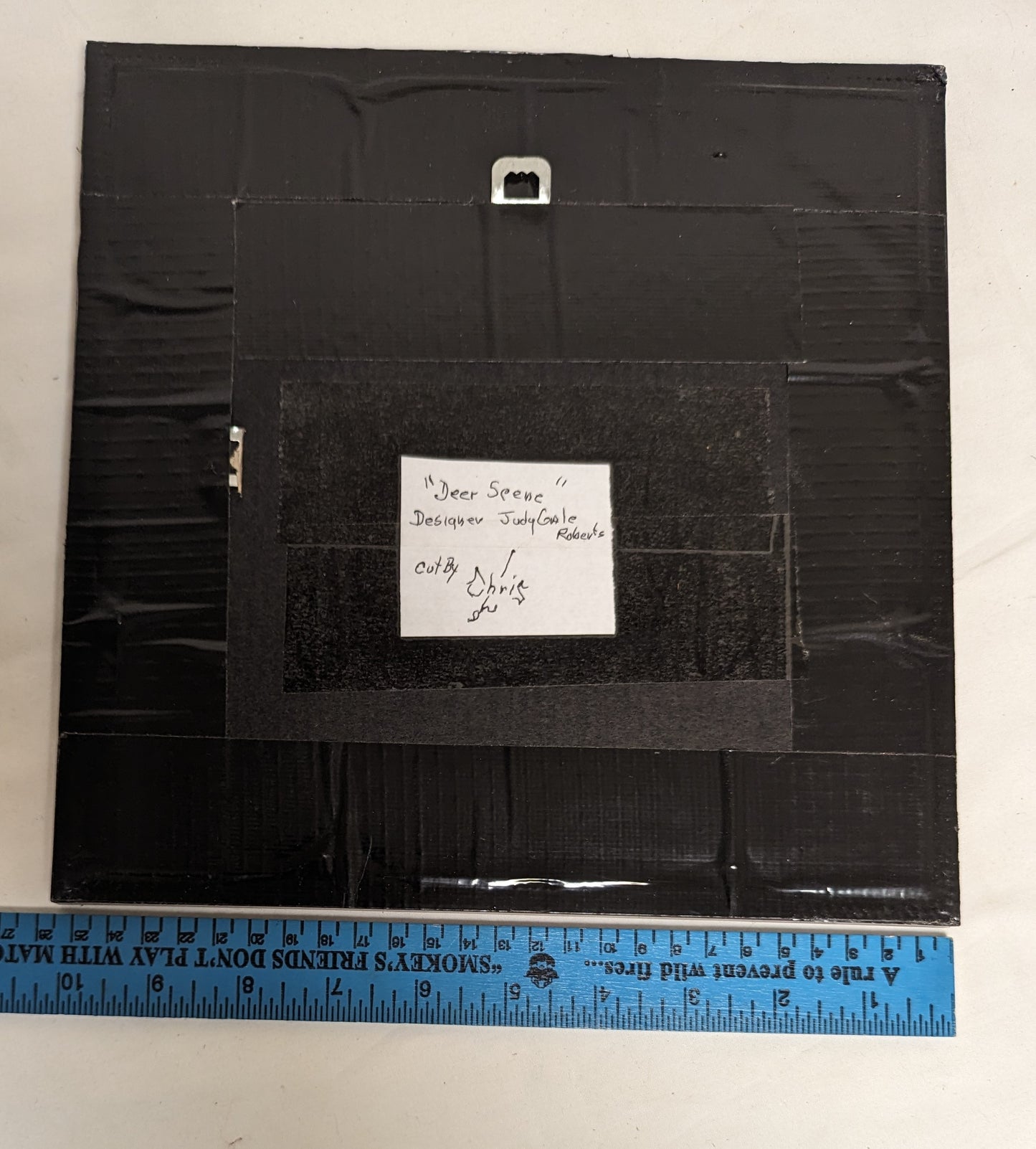 Art Hand Made Mixed Media Pyrography Scroll Sawn Portrait "Deer Scene"  Credited and Autographed In Frame under Glass