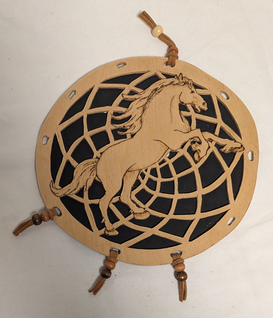 Art Hand Made Vintage Scroll Sawn Dreancatcher wood cutout "Stallion"  Credited and Autographed