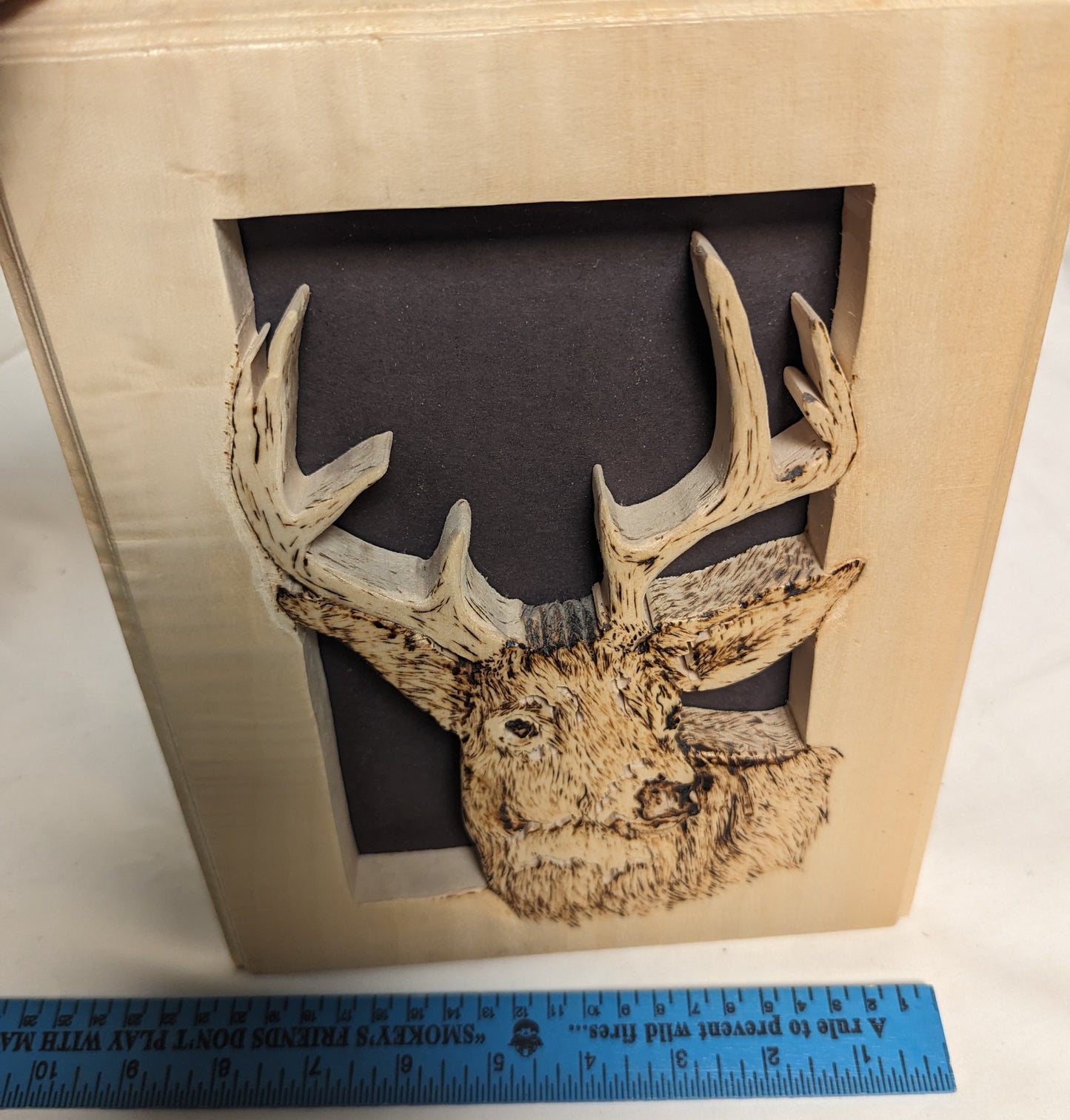 Art Handmade scroll sawn Pyrography on thick wood "Buckhead in Frame"  wall hanging