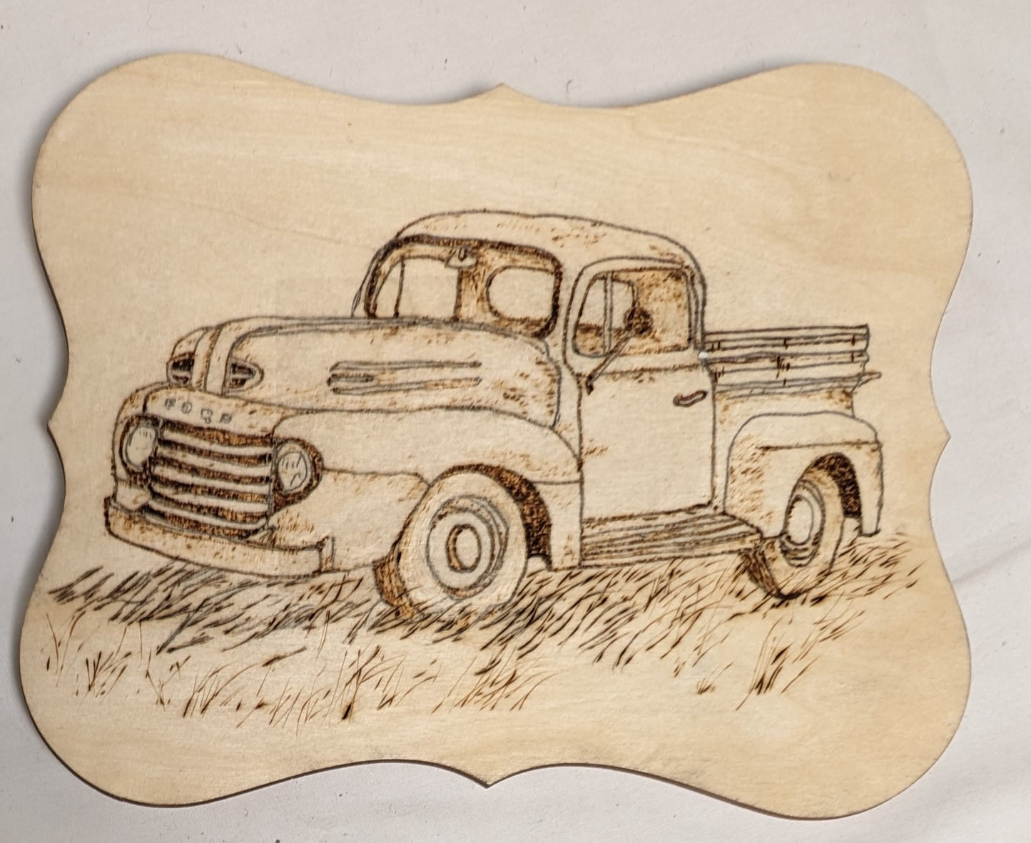 Art Rare Handmade Pyrography on lwood " Old Ford Truck"  for hanging