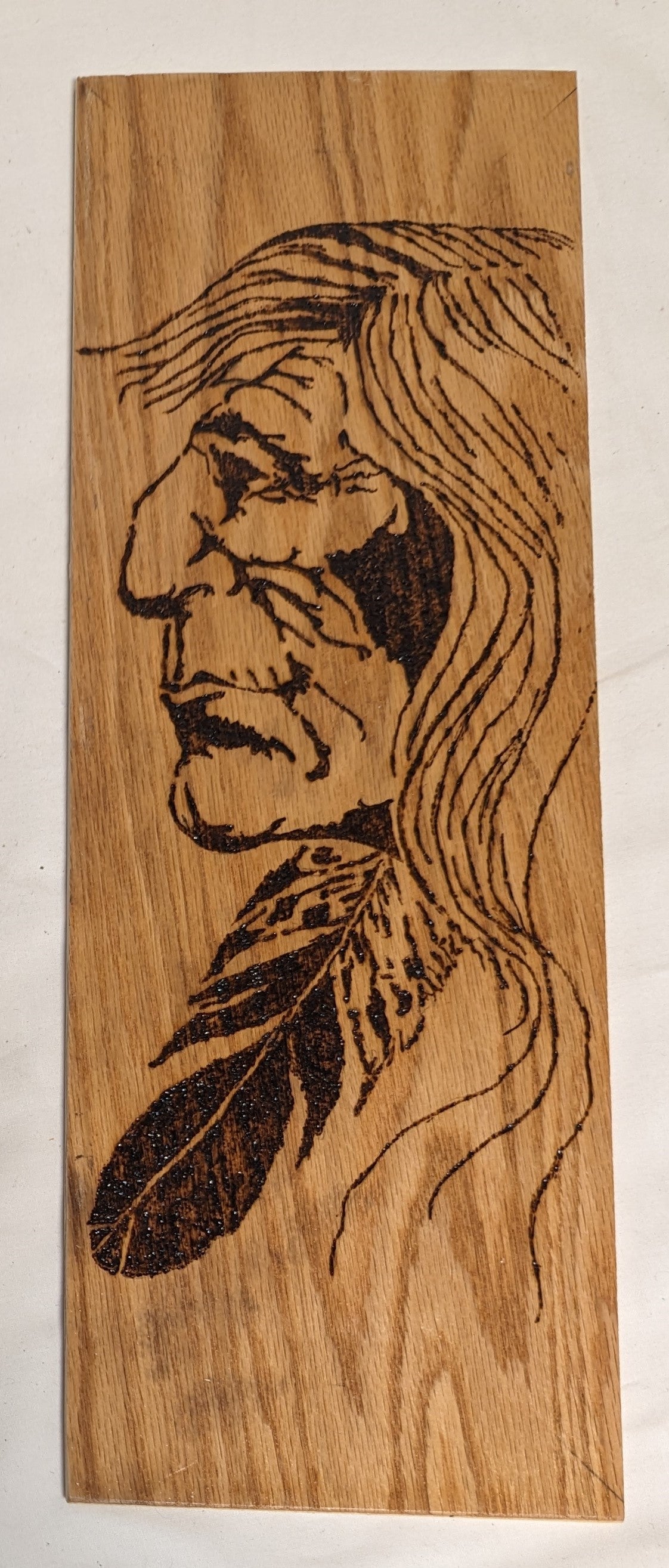 Art Rare Handmade Pyrography on wood "Native American Portrait"