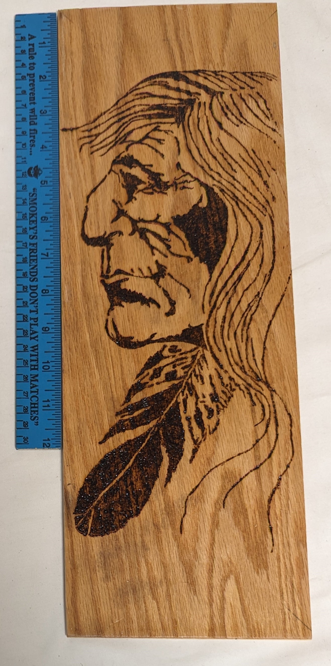 Art Rare Handmade Pyrography on wood "Native American Portrait"